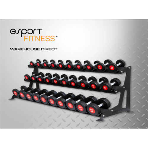 eSPORT 15 PAIRS DUMBBELL RACK WITH 15 PAIRS OF COMMERCIAL UROTHEN DUMBBELLS