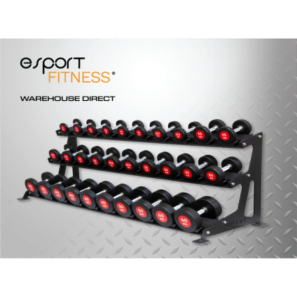 eSPORT 3 TIER DUMBBELL RACK 15 PAIRS (DUMBBELLS NOT INCLUDED, MUST BE ORDER SEPARATELY)