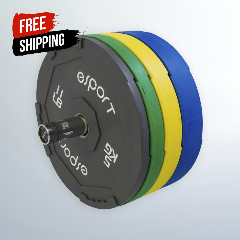 THE FREE SHIPPING code is eSPORT (PREMIUM QUALITY SUPER OLYMPIC INTERLOCKING BUMPER PLATES SET OF 4 PAIRS